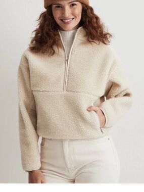Madewell Cream Faux Shearling Half-Zip Teddy Pullover